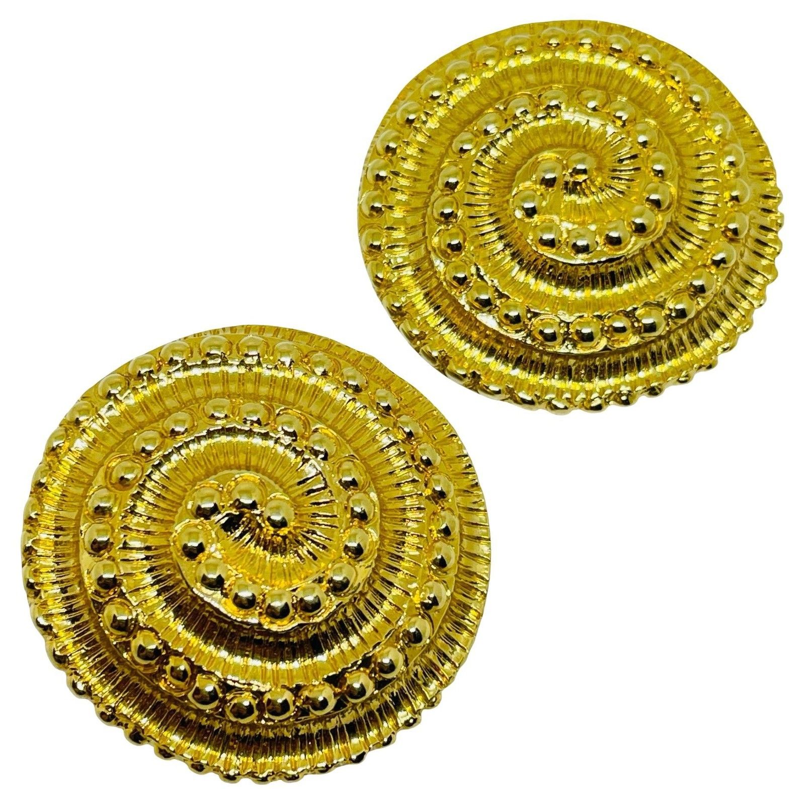St. John Signed Vintage Gold Tone Swirl Designer Clip On Earrings